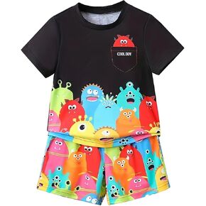 Toddler Baby Boys Summer Clothes T-Shirt Short Sleeve Tops Casual Short Sets Cute Cartoon Print Kids Outfits 2 Piece