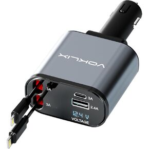 Retractable Car Charger, 4 in 1 Retractable Car Charger 66W with Cord 2.6ft, USB C Car Charger, Retractable Cables and USB Car Charger Adapter Compatible with iPhone 15/14/13/12/11,Galaxy, Pixel