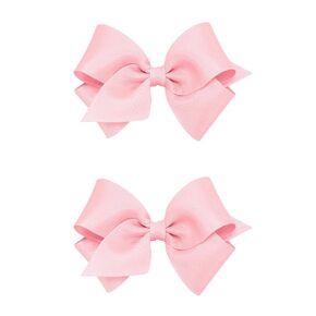 Wee Ones Girls 2 Pack Grosgrain Hair Bows with Plain Wrap Centre on a Wee Stay No Slip Clip, Mini, Light Pink