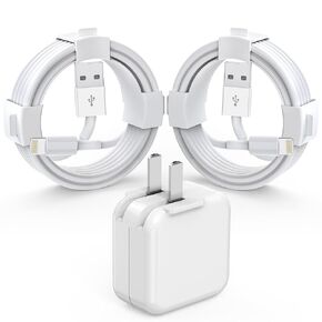 [MFi Certified] iPad iPhone Charger Fast Charging Block with 2-Pack 6.6FT USB to Lightning Cable iPad Charging Cord 12W Foldable Portable Wall Plug Charger for iPad 9th, 8th,iPad Pro/Air/Mini, iPhone