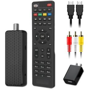 Mini ATSC TV Stick,1080P Digital TV tuner Box with HDMI Output,3RCA Output,Recording and Playback,USB multimedia player,ATSC tuner with HDMI&3RCA Cables,2in1 Remote control Included