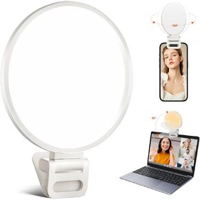 Selfie Light, Kimwood Full-Screen Rechargeable Clip on Ring Light with 3 Modes for Phone, Laptop, Tablet, 10X Brighter Soft Phone Light for Selfies, Live Streaming, Video Conference