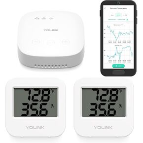 YoLink SpeakerHub & Two Temp/Humidity Sensors Starter Kit – Audio Hub Plays Tones/Sounds, Spoken Messages, Text Messages, LoRa-Powered ¼ Mile Range, Compatible with IFTTT, WiFi Required