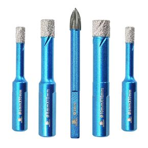 Dry Diamond Drill Bit Set,BRSCHNITT 5pcs 1/4,5/16,3/8 inch Masonry Drill Bits with Triangle Shank for Porcelain Tile Ceramic Stone Granite Marble,Dry Drilling Diamond Core Drill Bit Kit