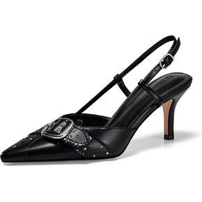 Coutgo Womens Slingback Kitten Heels Studded Closed Pointed Toe Pumps with Buckle Party Dress Shoes