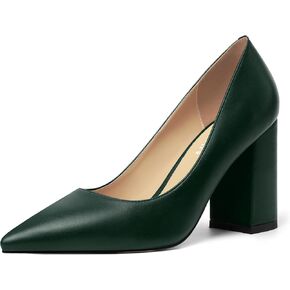 Womens Office Formal Pointed Toe Solid Matte Slip On Block High Heel Pumps Shoes 3.3 Inch