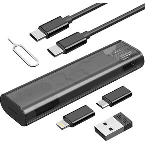 Travel Multi-Functional Adapter Kit fpr Charging & Data Transfer Traveling USB Cables - 6 in 1 Adapters for Type C, LTG and USB Connections - Portable Compact Storage Box - 1 Pack