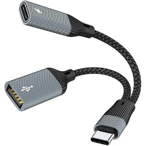 USB C to USB OTG Adapter and Charger Cable, 2-in-1 USB C Splitter with PD 60W Charging Port for iPhone 15 Series, iPad, MacBook, Galaxy S24/S23 and More Type C Device