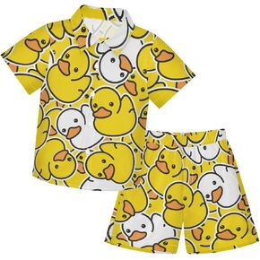 visesunny Toddler Baby Boy Floral Short Sleeve Button Down Shirt & Casual Shorts Set Summer Outfits 3-10 Years Clothes