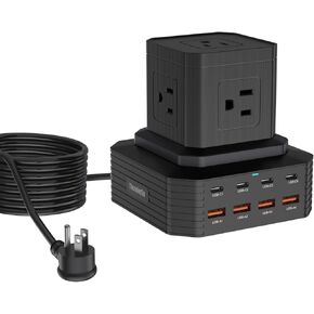 Surge Protector Power Strip Tower Desktop Charging Station, 6.6Ft Extension Cord with 5 AC Outlets 8 USB Ports（4 USB C ） Power Tower Overload Protection for Home Office Dorm Room