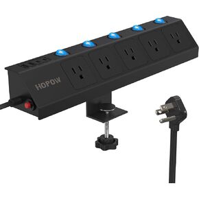 Desk Clamp Power Strip with Individual Switches, Desktop Mount Surge Protector with 5 Outlet 4 USB (2USB C) Ports, PD20 W Fast Charging Power Station, 10 Ft Extension Cord for Home,Office, Black