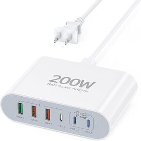 200W USB C Charger Block, 6 Port USB C Fast Charger Charging Station Hub Brick Multi Wall Charger Laptop Power Adapter for MacBook Pro Air iPad Pro iPhone 15 14 13 12 Galaxy Note S23 Pixel Steam Deck
