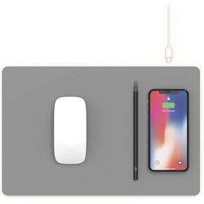 POUT - H3 PRO Dual Qi Wireless Charging Mouse Pad Mat - Dual Fast Wireless Chargers - for MacBook, Laptop & Desk - Charges iPhone, Airpods, Samsung Galaxy & More (Cream Powder)