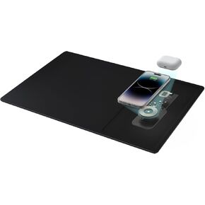 POUT - H3 PRO Dual Qi Wireless Charging Mouse Pad Mat - Dual Fast Wireless Chargers - for MacBook, Laptop & Desk - Charges iPhone, Airpods, Samsung Galaxy & More (Cream Powder)