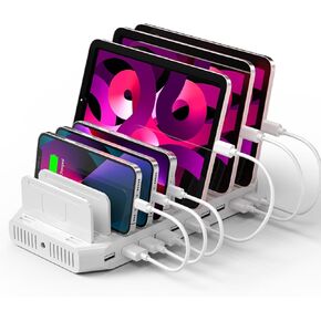 Unitek Charging Station for Multiple Devices, USB Charging Dock with Adjustable Dividers, QC 3.0 and SmartIC, iPhone, iPad, Tablet Organizer Stand-(UL Certified)