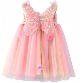 Baby Girls Layered Tulle Dress, Sleeveless Princess Tutu Dress with Back Butterfly,Strap Mesh Fluffy Flower Casual Sundress
