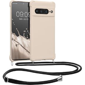 حافظة kwmobile Crossbody متوافقة مع حافظة Google Pixel 7 Pro - غطاء سيليكون TPU مع حزام - أم اللؤلؤ