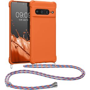 kwmobile Crossbody Case Compatible with Google Pixel 7 Pro Case - TPU Silicone Cover with Strap - Mother of Pearl