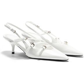 Coutgo Womens Slingback Kitten Heels Low Heel Closed Pointed Toe Buckle Strap Pumps Party Dress Shoes
