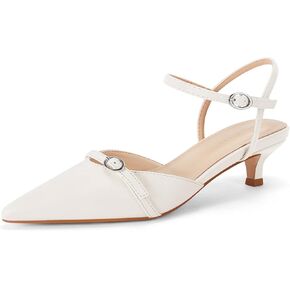 Coutgo Womens Kitten Heels Low Heel Dress Shoes Closed Pointed Toe Ankle Strap Work Office Pumps