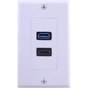 HDMI USB 3.0 Wall Plate, Halokny 1 Port HDMI Female + 1 Port USB3.0 Female Video Component Composite Audio Video Wall Face Plate Panel (1 USB3.0+1 HDMI)