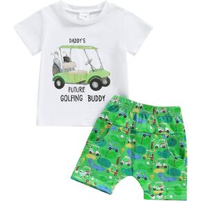 Baby Boy Girl Golf Outfit Short Sleeve Daddy’s Golfing Buddy T Shirt Golf Shorts 2Pcs Infant Boys Sports Clothes