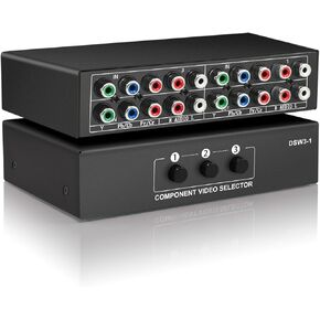3 in 1 Out Component AV Video Switch Box 1080P, 3-Way Composite 3 RCA YPbPr L/R Audio AV Splitter RGB Selector Switcher Converter for Xbox 360 Wii PS3 PS2 PS1 SNES DVD/VCD/STB/TV/HDTV, Plug & Play