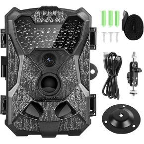 Highwild Trail Game Camera 32MP 1080P with Night Vision - IP67 Waterproof Hunting Cam for Wildlife Monitoring - 100° Detecting Range - Motion Activated 0.2s Trigger Time - 46pcs No Glow Infrared LED