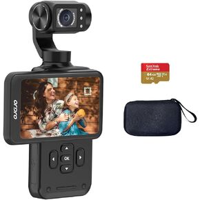 ORDRO Handheld 3-Axis Gimbal Stabilizer with 5k Camera, 4K WiFi Camcorder, 180° Rotating Lens 3.5'' Flip Screen 120° Wide Angle, IR Night Vision Function, Face Tracking for Youtube Vlogs with 64G Card