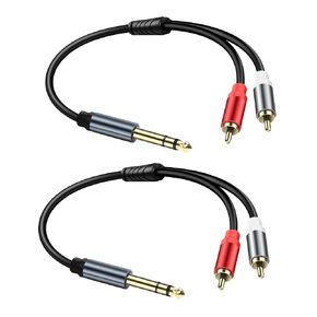 6.35mm Stereo to 2RCA Audio Cable1/4 Inch Female to Dual RCA Male Audio Y Splitter Cable 1/4 inch TRS Jack to 2 RCA Plug Connector Wire Cord for Amplifier Microphone 30CM(2Pcs)