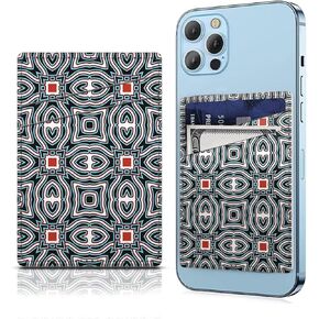 Phone Card Holder Leather, Dual Pocket Phone Wallet Adhesive Stick On, Cute Credit Card Pocket for Phone Case Compatible with Most Phone Abstract Pattern