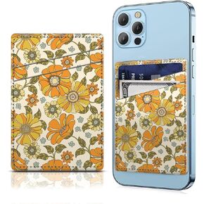 Phone Card Holder Leather, Dual Pocket Phone Wallet Adhesive Stick On, Cute Credit Card Pocket for Phone Case Compatible with Most Phone Abstract Pattern