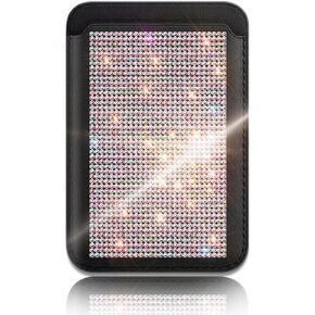 Bling Card Holder Wallet Compatible with MagSafe for Women Girls,Magnetic Vegan Leather Wallet with Glitter rhinestone for iPhone 15/14/13/12 Series,Sparkle Magnetic Phone Wallet,Black