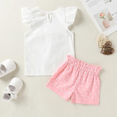 ملابس Happy Town للأطفال الصغار والبنات، تي شيرت وبلوزة بدون أكمام مكشكشة وسروال قصير وملابس صيفية in Kuwait