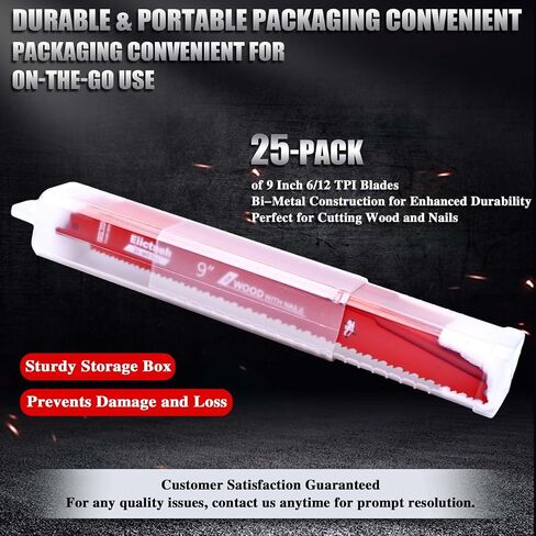 25 Pack 6/12 TPI 9 Inch Stud and Nail Saw Blades - Bi-Metal Reciprocating Blades for Cutting Nail-Embedded Wood, Metal, and PVC, with Storage Case in Saudi Arabia