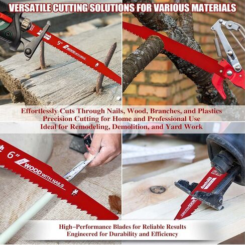 25 Pack 6/12 TPI 9 Inch Stud and Nail Saw Blades - Bi-Metal Reciprocating Blades for Cutting Nail-Embedded Wood, Metal, and PVC, with Storage Case in Saudi Arabia