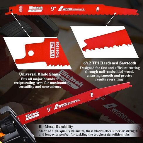 25 Pack 6/12 TPI 9 Inch Stud and Nail Saw Blades - Bi-Metal Reciprocating Blades for Cutting Nail-Embedded Wood, Metal, and PVC, with Storage Case in Saudi Arabia