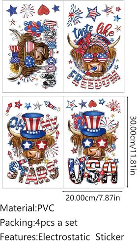 4 أوراق 4th من يوليو نافذة يتمسك الوطنية يوم الاستقلال ملصقات نافذة أمريكا المرتفعات البقرة البقرة نافذة يتمسك in Kuwait