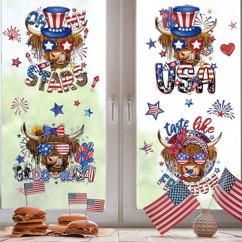 4 أوراق 4th من يوليو نافذة يتمسك الوطنية يوم الاستقلال ملصقات نافذة أمريكا المرتفعات البقرة البقرة نافذة يتمسك in Kuwait