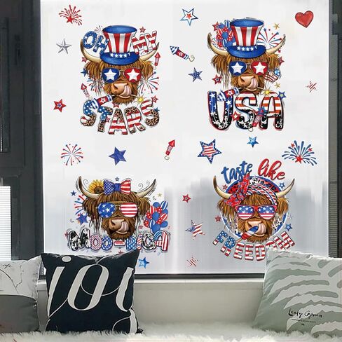 4 أوراق 4th من يوليو نافذة يتمسك الوطنية يوم الاستقلال ملصقات نافذة أمريكا المرتفعات البقرة البقرة نافذة يتمسك in Kuwait