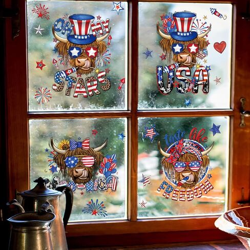 4 أوراق 4th من يوليو نافذة يتمسك الوطنية يوم الاستقلال ملصقات نافذة أمريكا المرتفعات البقرة البقرة نافذة يتمسك in Kuwait