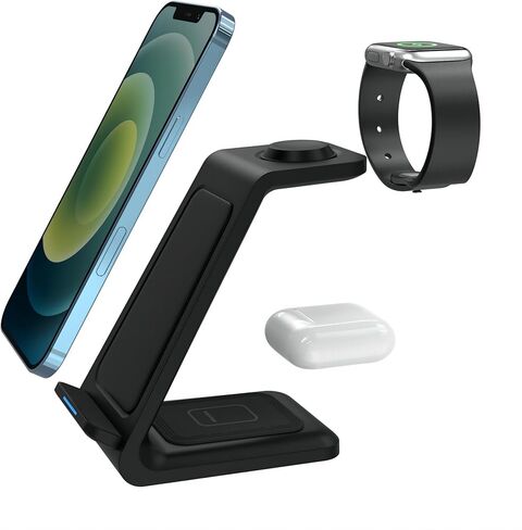 Wireless Charger for Samsung Phones,3 in 1 Wireless Charger for Mobile Phones Watches and Airpods,Simply Put Down The Device to Quickly Charge（Black） in Saudi Arabia