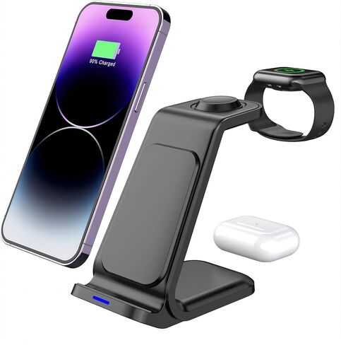 Wireless Charger for Samsung Phones,3 in 1 Wireless Charger for Mobile Phones Watches and Airpods,Simply Put Down The Device to Quickly Charge（Black） in Saudi Arabia