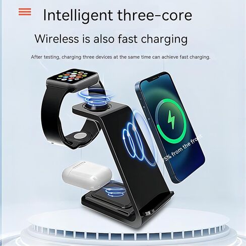 Wireless Charger for Samsung Phones,3 in 1 Wireless Charger for Mobile Phones Watches and Airpods,Simply Put Down The Device to Quickly Charge（Black） in Saudi Arabia