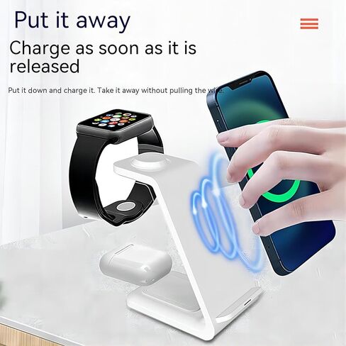 Wireless Charger for Samsung Phones,3 in 1 Wireless Charger for Mobile Phones Watches and Airpods,Simply Put Down The Device to Quickly Charge（Black） in Saudi Arabia