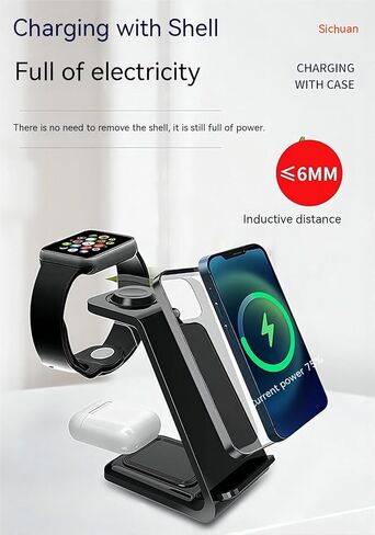 Wireless Charger for Samsung Phones,3 in 1 Wireless Charger for Mobile Phones Watches and Airpods,Simply Put Down The Device to Quickly Charge（Black） in Saudi Arabia
