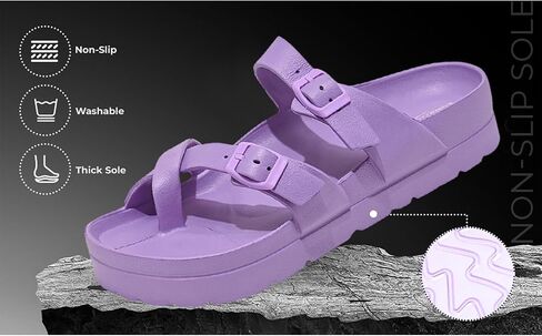 Women's Platform Sandals - Arch Support, Comfortable Foam Slides with Adjustable Buckle, Lightweight Thick Soles | Ultra Cushion in Saudi Arabia