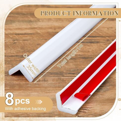 8 Pcs Wall Corner Guard Edge Protector with Adhesive Backing 1 x 1 x 39.37 Inch Wall Corner Bumpers Baby Proofing Corner Guard for Wall Garage Cabinet Fireplace Furniture Cribs in Saudi Arabia