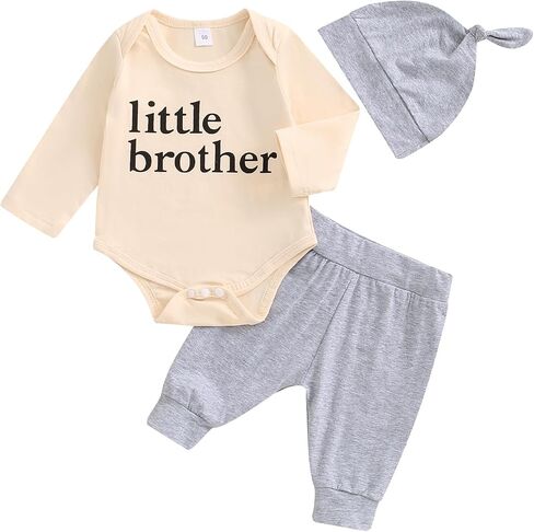 Ayalinggo Little Brother Newborn Baby Boy Outfit Lil Bro Long Sleeve Romper Tshirt Pants Hat Infant Coming Home Clothes in Saudi Arabia