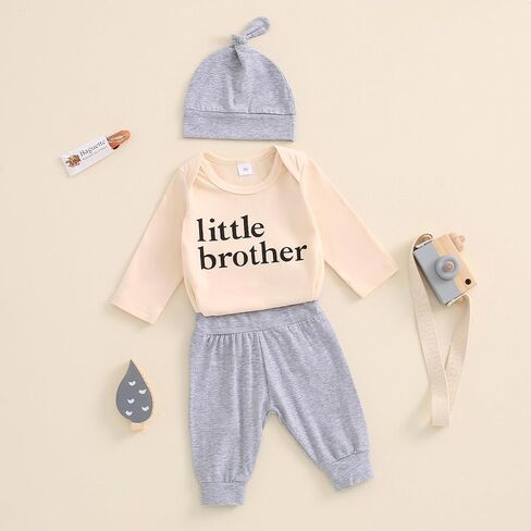 Ayalinggo Little Brother Newborn Baby Boy Outfit Lil Bro Long Sleeve Romper Tshirt Pants Hat Infant Coming Home Clothes in Saudi Arabia